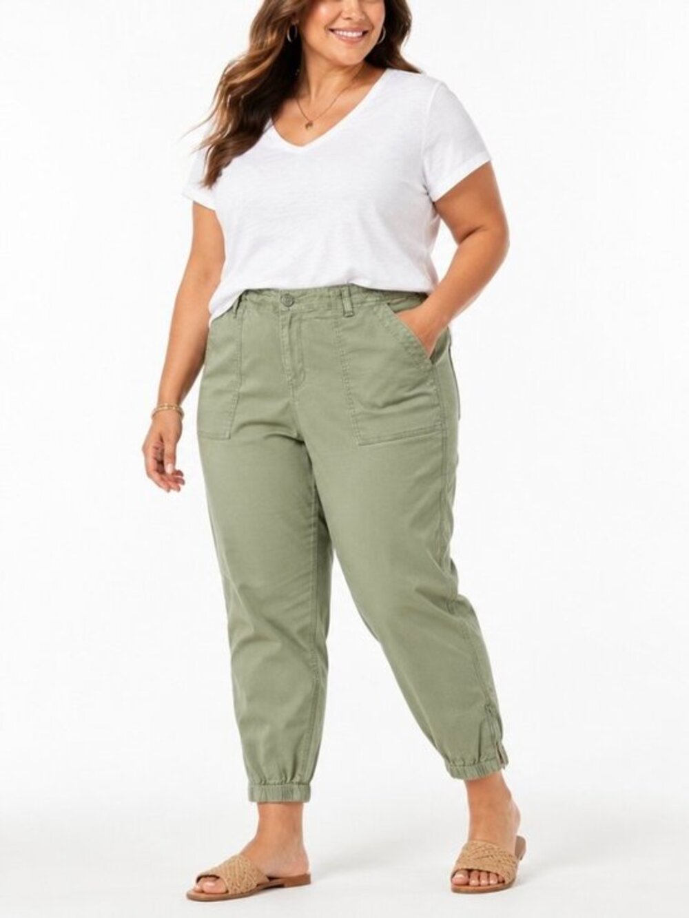 Cabi Utility Twill Olive Green Ankle Length Jogger Pants Size 16